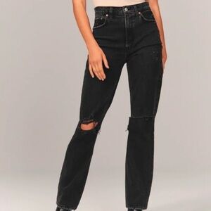 Abercrombie ‘The 90s Straight Ultra High Rise’ Jeans black washed ripped knees